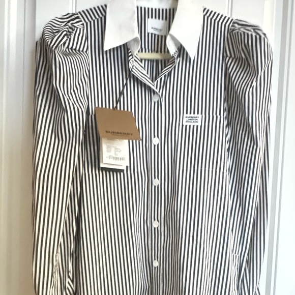 BURBERRY 
Black & White Striped Shirt Dress - Picture 1 of 6